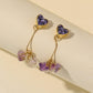 Fashion heart-shaped cute purple gravel earrings temperament long heart tassel rough stone ladies earrings jewelry