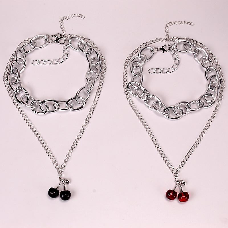 Jewelry hip-hop punk chain multi-layer necklace female exaggerated personality cherry suit necklace female