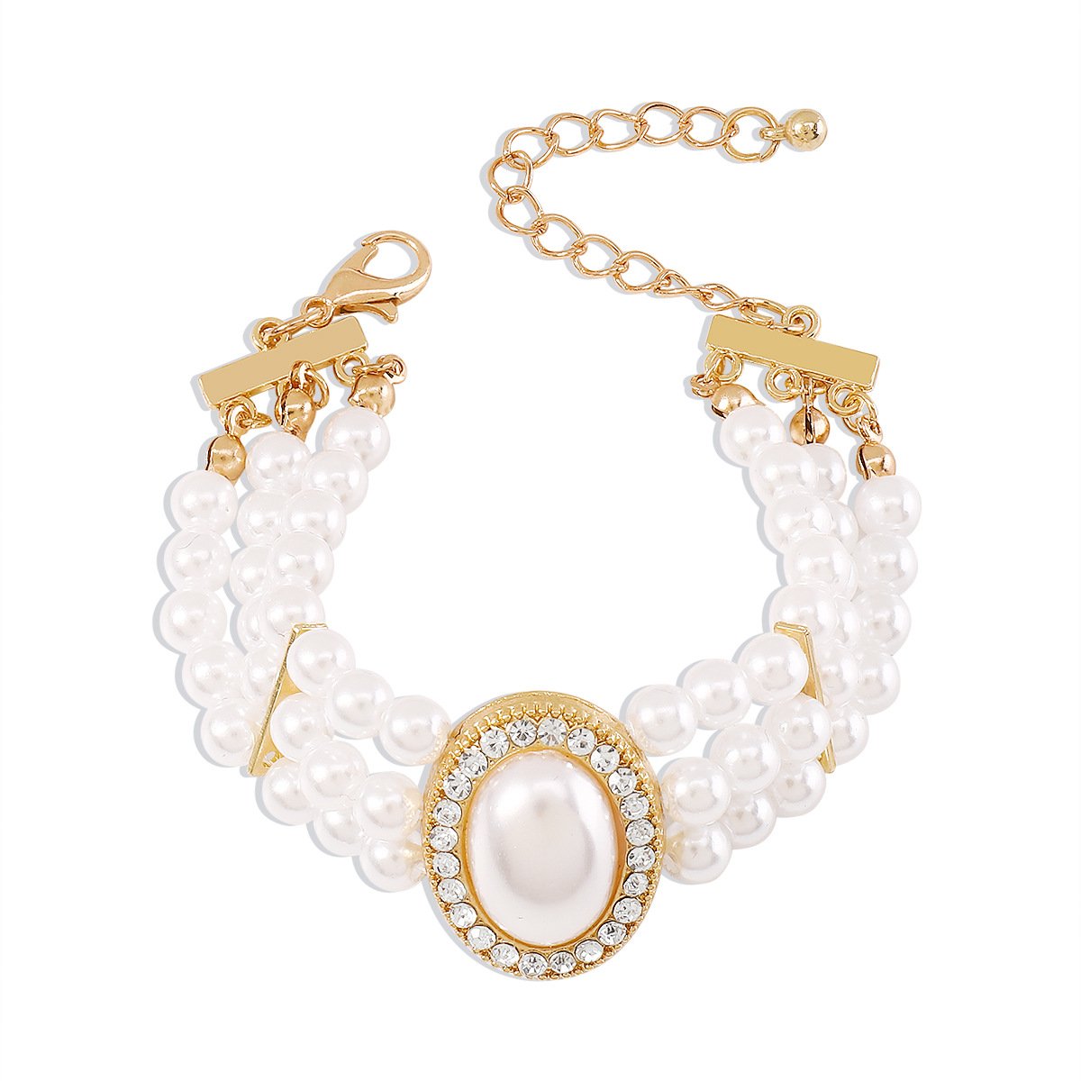 B1993 Xiaoxiang Elegant Rich Temperament Elegant Bracelet Imitation Pearl Rhinestone Resin Beaded Cold Jewelry