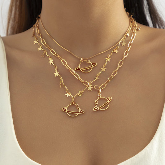 Jewelry Fashion Niche Metal Planet Necklace Female Simple Versatile Star Chain Clavicle Necklace