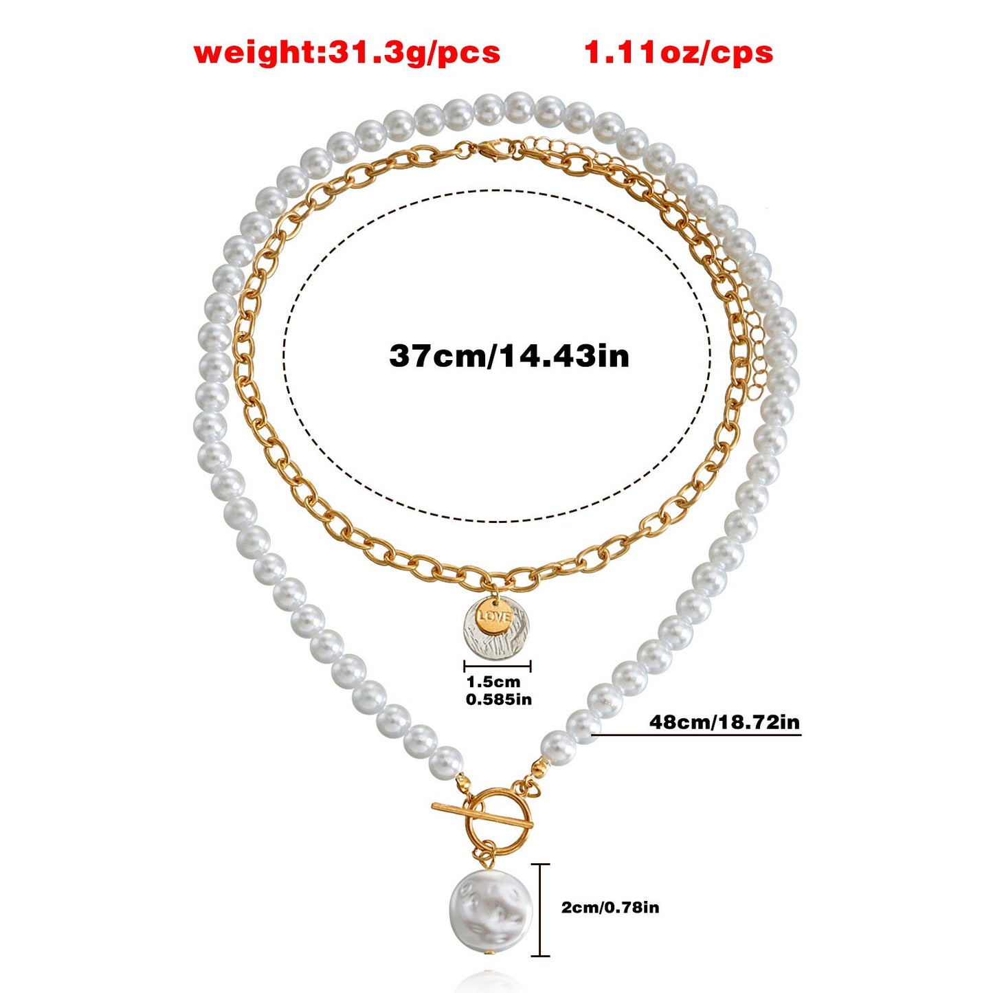 Jewelry Geometric Disc Imitation Baroque Pearl Double Layer Necklace Female Simple Versatile Bead Necklace