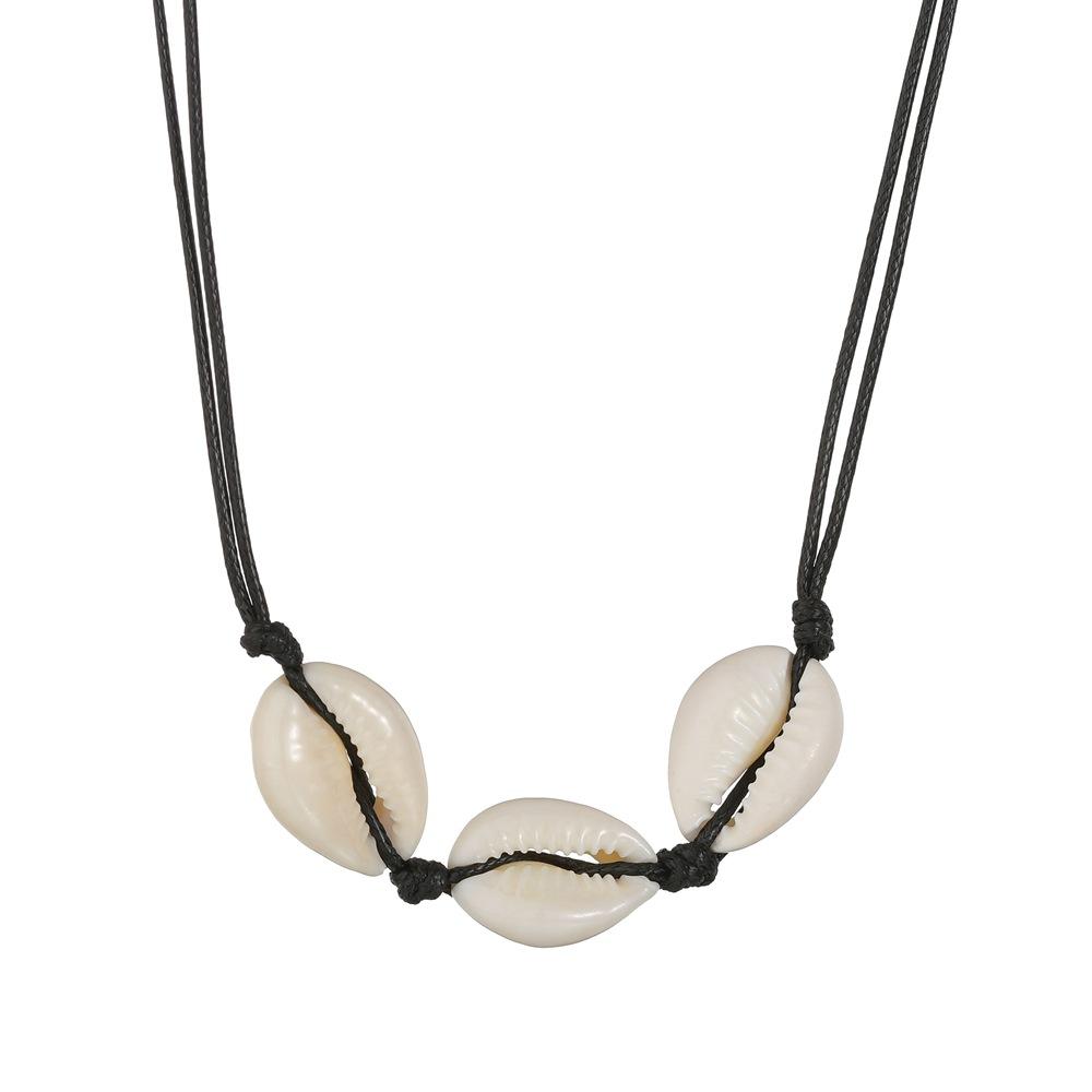 Accessories Ethnic Black Rope Woven Shell Pendant Necklace Simple Necklace