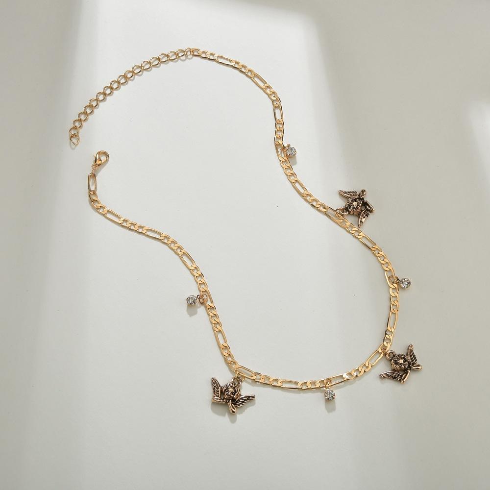 Retro Rhinestone Angel Necklace Female Personality Creative Retro Clavicle Chain Accessories