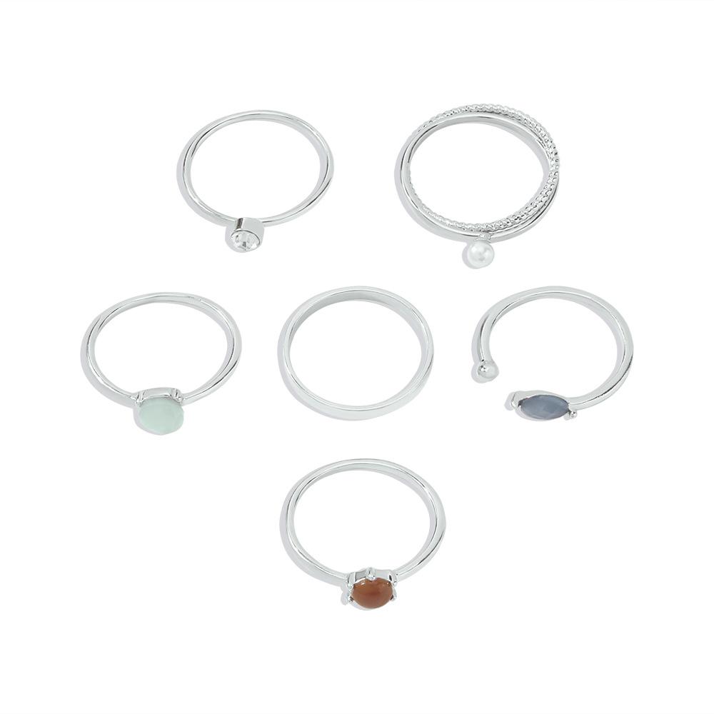 R664 Popular Hand Jewelry Niche Indifferent Temperament Ring Diamond Pearl Geometric Ring Set