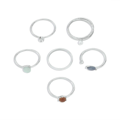 R664 Popular Hand Jewelry Niche Indifferent Temperament Ring Diamond Pearl Geometric Ring Set