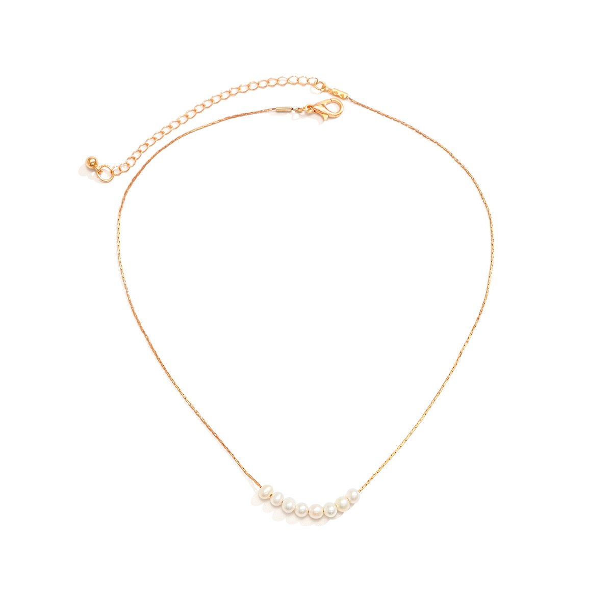 Jewelry French Vintage Metal Thin Chain Necklace Frosty Simple Imitation Pearl Beaded Collar