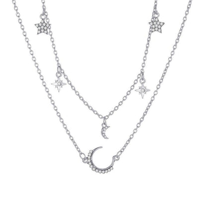 Simple double-layer star necklace female ins multi-layer star-moon pendant necklace moon pendant clavicle chain