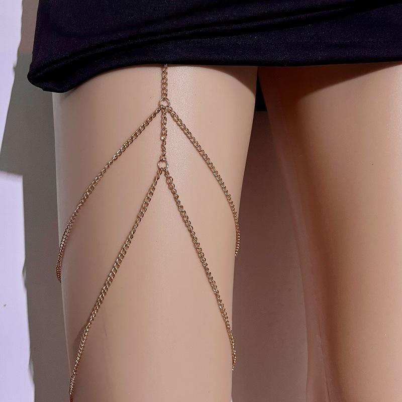 Fashion Ethnic Double Tassel Leg Chain Women Metal Chain Sexy Thigh Chain Simple Vacation Accessories