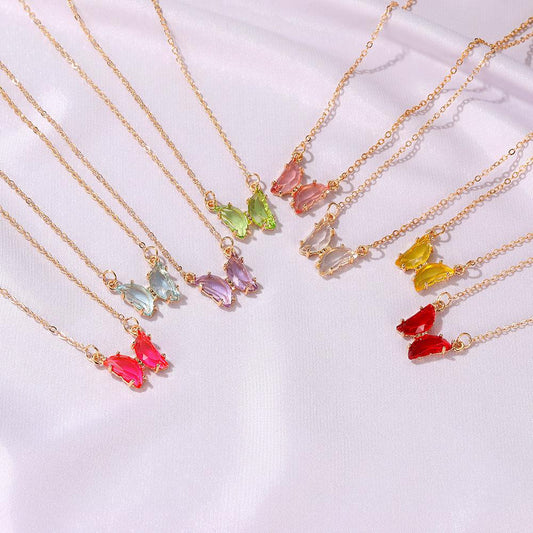 Custom ins net red creative crystal butterfly necklace super fairy colored glass clavicle chain