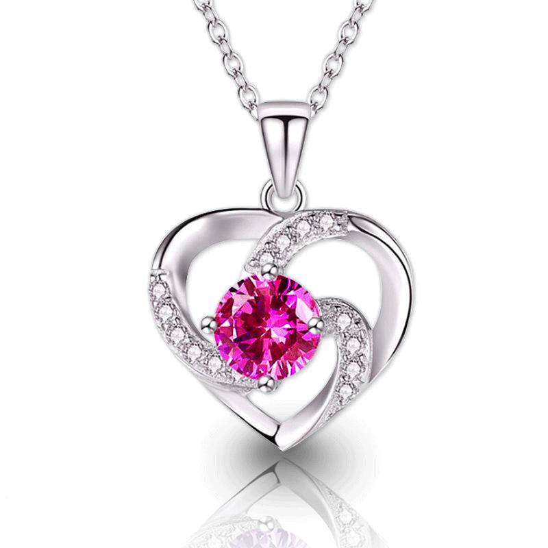 Fashion Ladies Clavicle Chain Love Shape Pendant 925 Silver Plated Diamond Necklace Jewelry