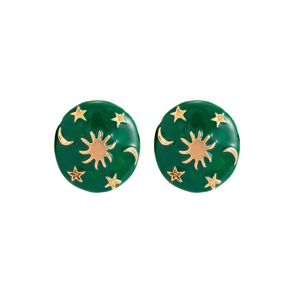 Jewelry creative star and moon round dripping oil Christmas earrings retro square micro-inlaid imitation pearl earrings