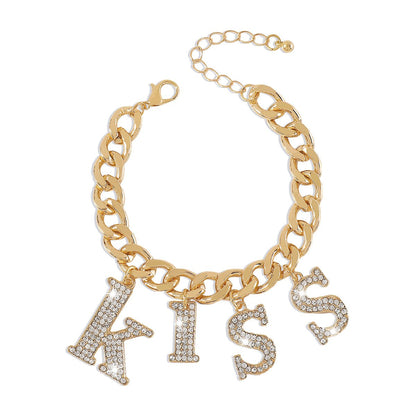 B1955 Exaggerated Hip Hop Retro Chain Bracelet KISS Full Diamond Personality Net Red Punk Rock Bracelet Female