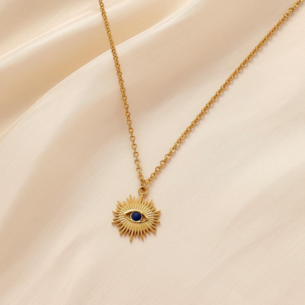 Retro Delicate Independent Design Ladies Fashion Simple Stainless Steel Gold Retro Eyes Sun Choker Necklace