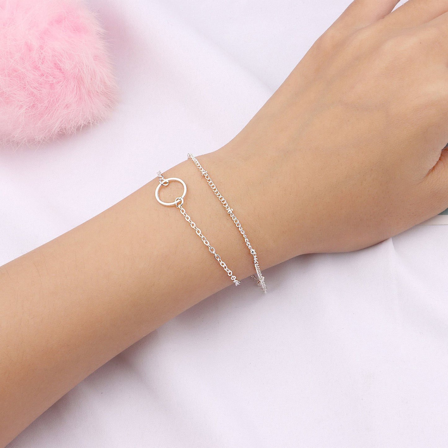 Jewelry Ladies Fashion Geometric Hollow Ring Bracelet Simple Double Layer Chain Jewelry