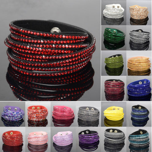 Jewelry Fashion Handmade Diamond Leather Rope Multilayer Bracelet Personality Color Diamond Bracelet