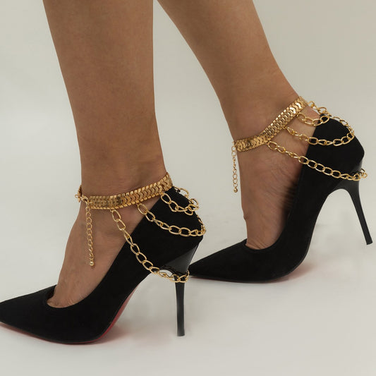 Jewelry Fashion Tassel High Heels Shoes Decorative Anklet Geometric Metal Watch Chain Shoe Chain Women