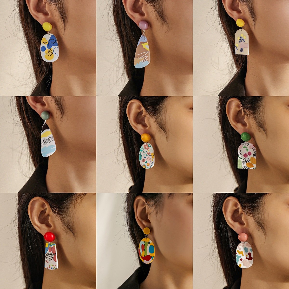 Original geometric acrylic plate graffiti earrings art abstract painting exaggerated temperament earrings