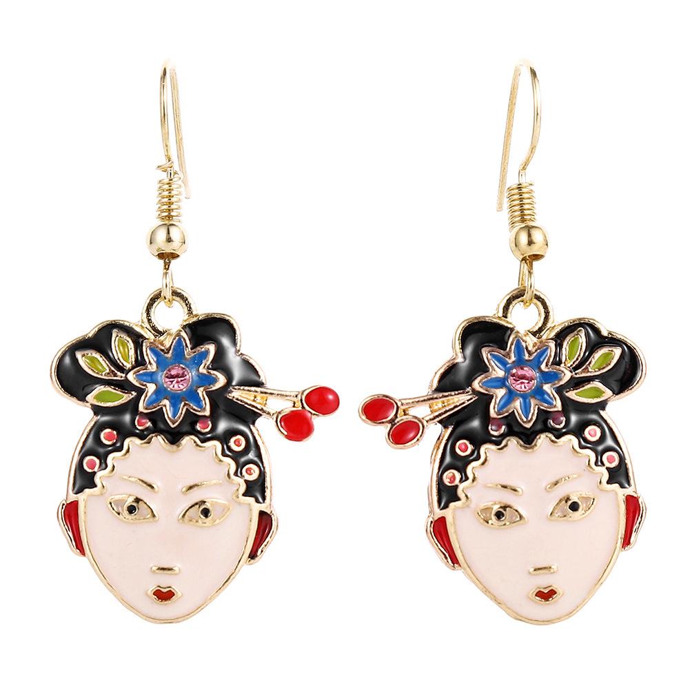 Fashion jewelry personality ancient Chinese beauty avatar earrings exaggerated ancient hair bun human head earrings female