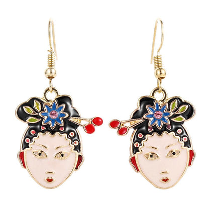 Fashion jewelry personality ancient Chinese beauty avatar earrings exaggerated ancient hair bun human head earrings female