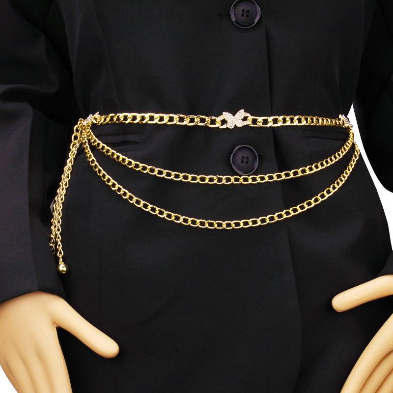 Jewelry simple geometric versatile multi-layer body chain punk three-dimensional stitching diamond butterfly waist chain