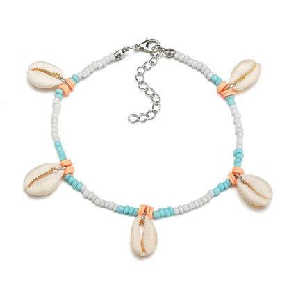 women's bohemian rice bead shell anklet