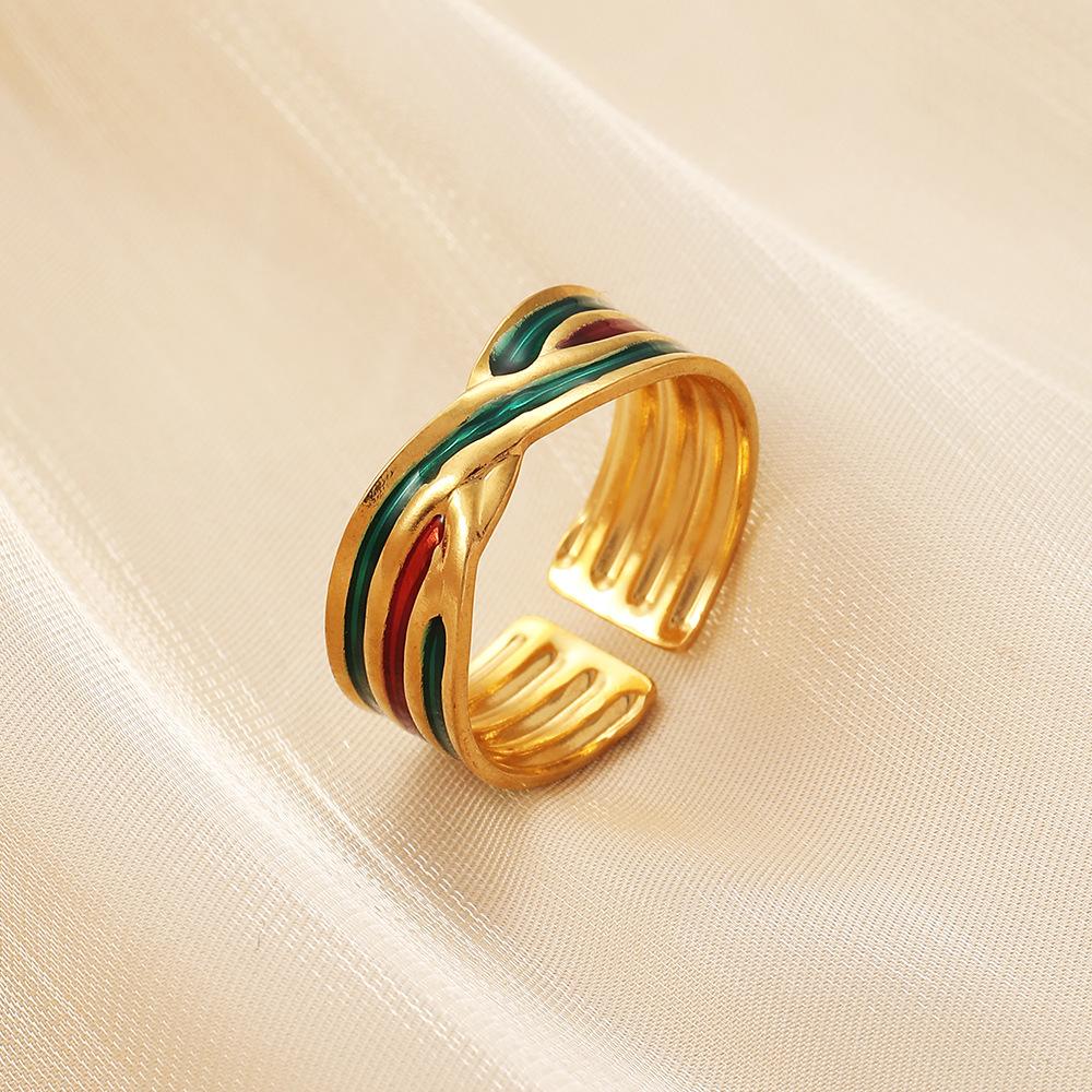 Fashion personality stainless steel opening adjustable drop oil cross line ring titanium steel ring female