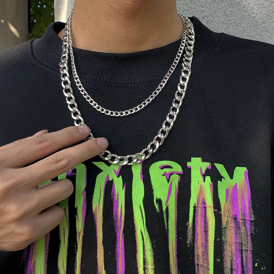 Jewelry Hip Hop Punk Metal Chain Men's Necklace Fashion Simple Geometric Necklace Set