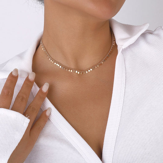 N1245 Simple niche disc tassel necklace single-layer fashion personality trendy necklace net red street style necklace