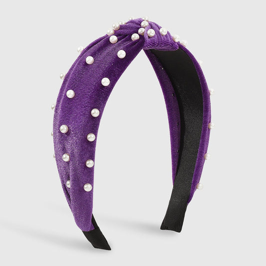 F4797 autumn and winter hair accessories flannelette imitation pearl knotted geometric headband wide-brimmed knotted simple headband