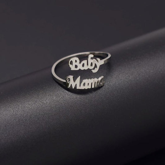 Jewelry retro letters BabyMama ring female personality simple ring