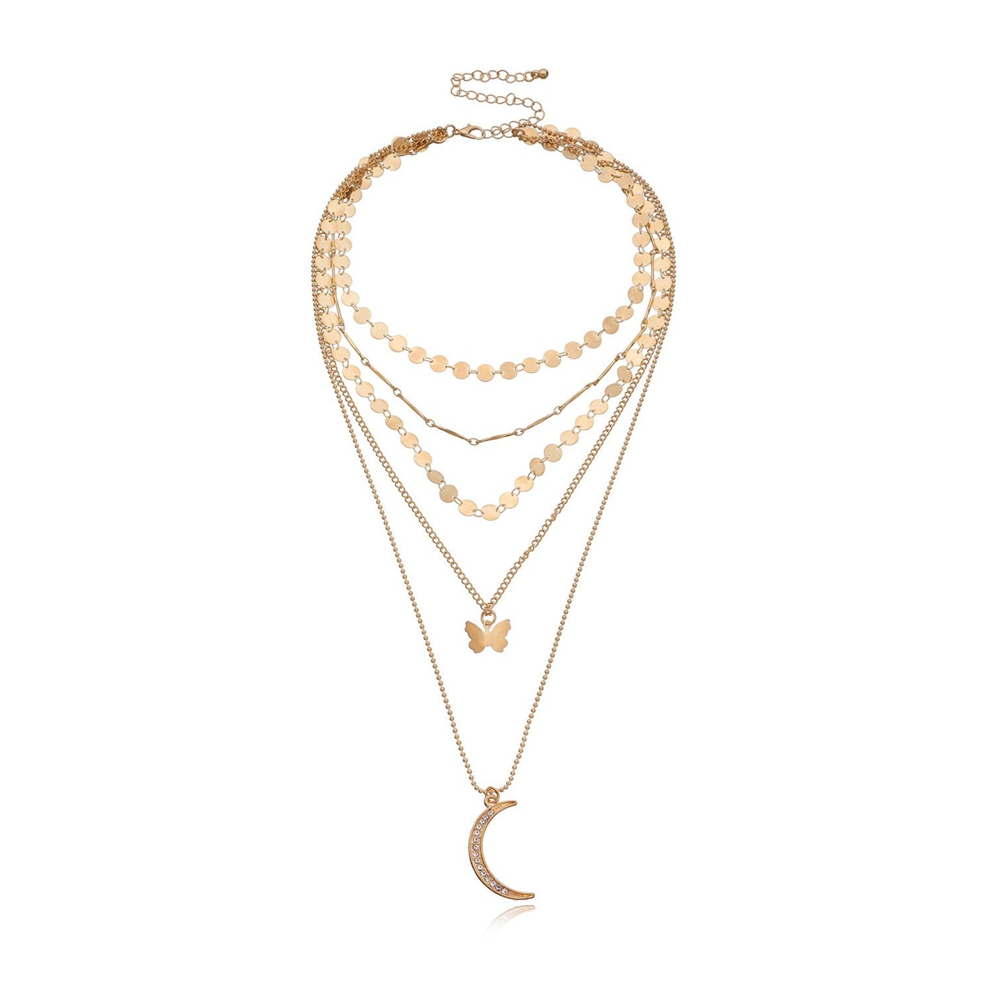 Jewelry Fashion Diamond Crescent Pendant Necklace Women's Popular Disc Chain Straight Tube Multilayer Necklace
