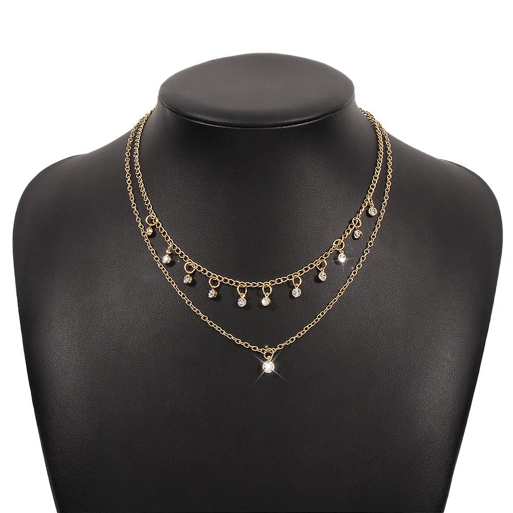 N98 Jewelry Fashion Temperament Diamond Double Layer Necklace Geometric Hong Kong Elegant Simple Necklace Women