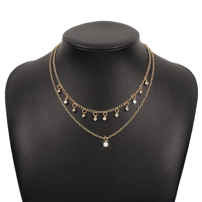 N98 Jewelry Fashion Temperament Diamond Double Layer Necklace Geometric Hong Kong Elegant Simple Necklace Women