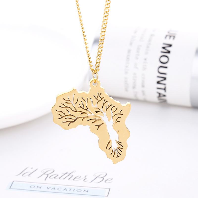Africa Map Tree of Life Stainless Steel Pendant Personality Hip Hop Necklace Jewelry