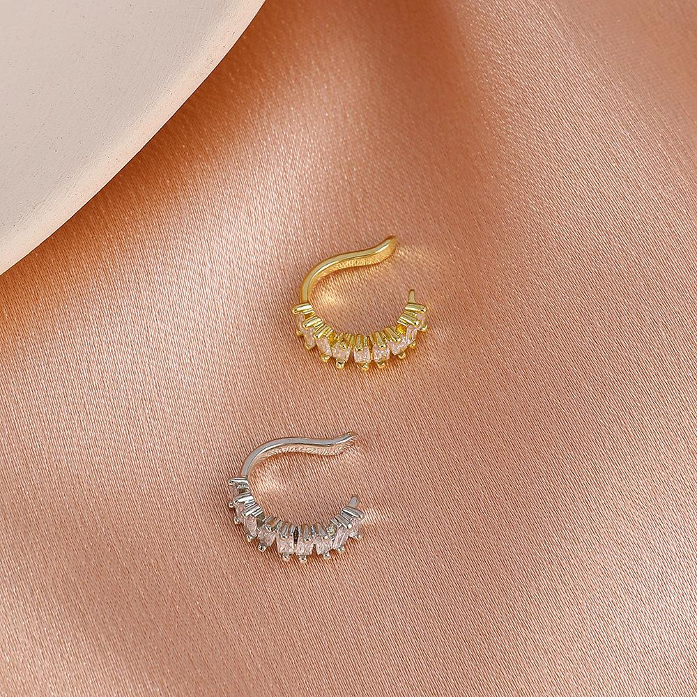 Retro Copper Inlaid Zircon Earrings Earrings Fashion Light Luxury Metal Geometric C-shaped Ear Bone Clip Earrings Without Ear Piercing