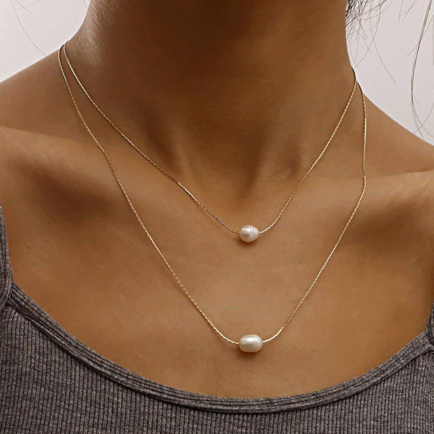 Jewelry Personality Double Layer Adjustable Thin Chain Pearl Pendant Necklace Female Simple Trend Necklace