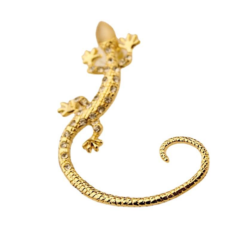 Popular Night Ear Clip Shiny Rhinestone Rose Gold Exaggerated Gecko Lizard Earring Popular Earrings