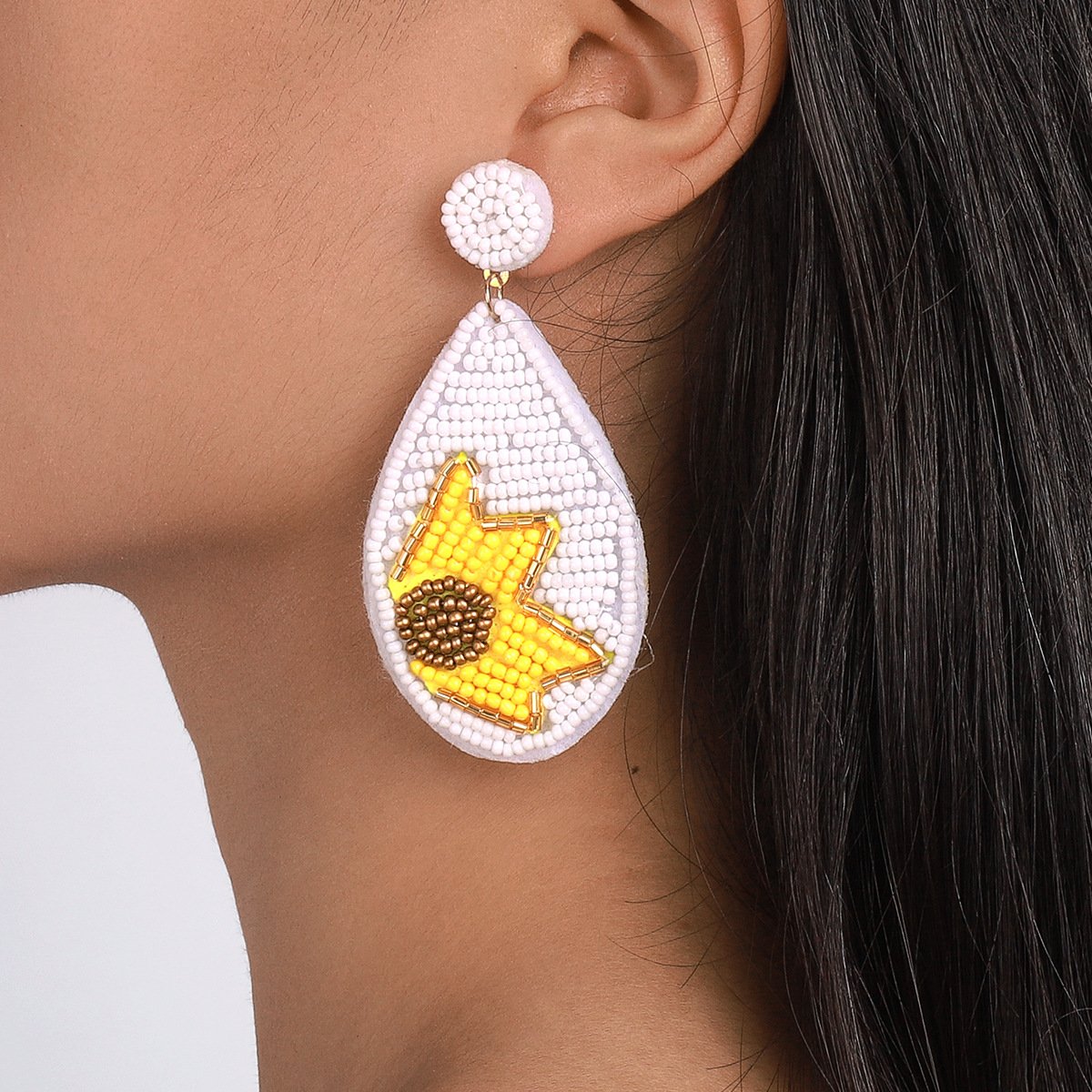 E1671 Ethnic Fashion Earrings Bohemian Vacation Leisure Earrings Sun Flower Contrasting Color Earrings