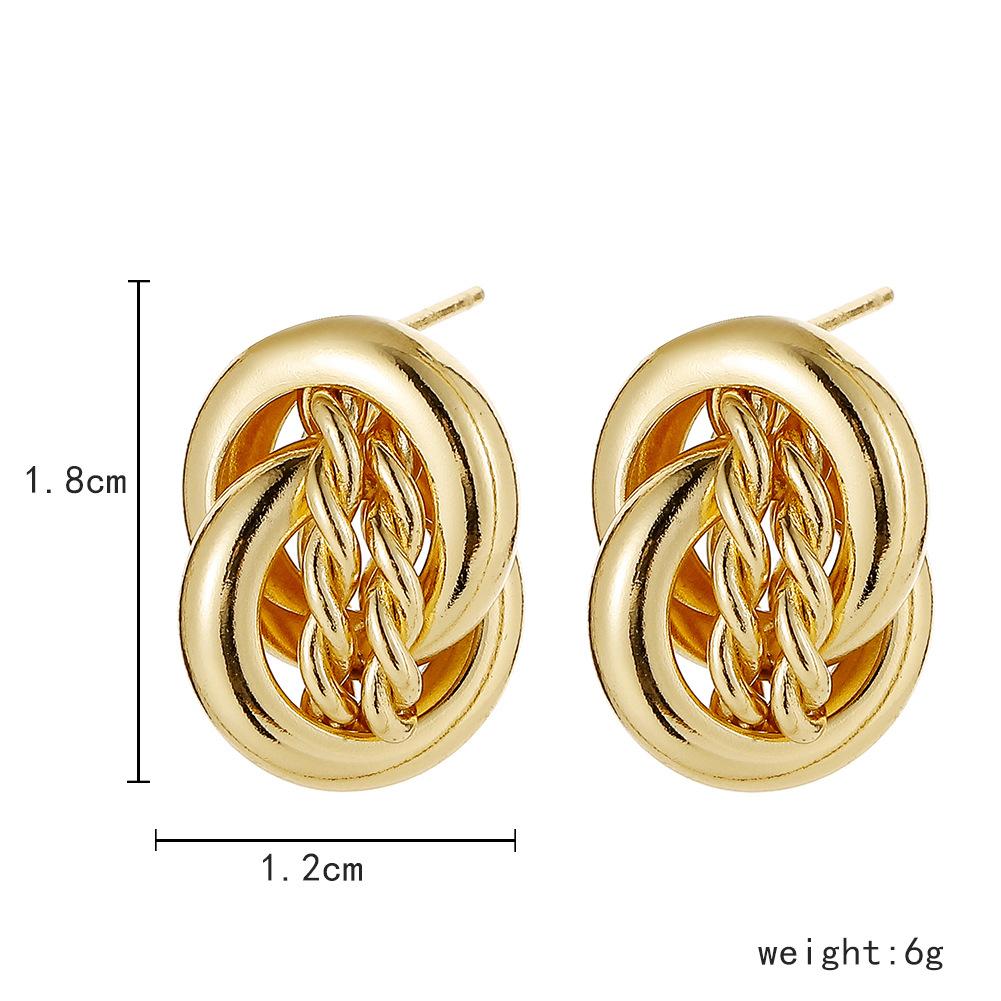 Creative double-ring circle earrings personalized twist chain O-shaped ring mix and match exaggerated earrings