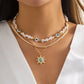 Jewelry Ethnic Sunflower Turquoise Pendant Necklace Vintage Imitation Pearl Eye Beaded Necklace