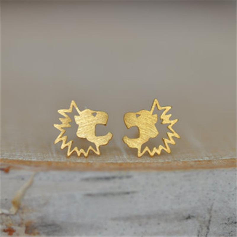 Personality small animal earrings cute hollow lion head stud earrings trinkets