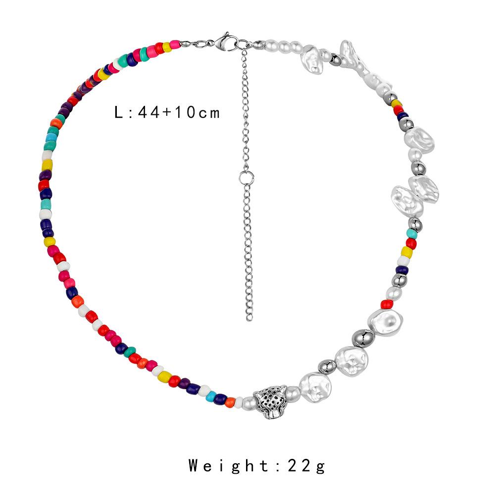Fashion stainless steel beaded rice beads special-shaped pearl necklace trend bohemian cute tiger head pendant for men