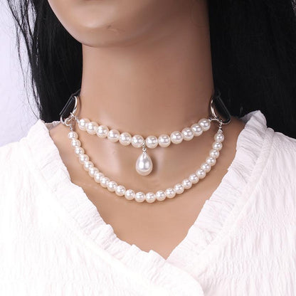 Cool Harajuku petal-shaped pendant multi-layer chain collar necklace fashion trend leather collar collar chain clavicle chain