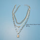 Jewelry Copper Snake Chain Crescent Pendant Necklace Women's Lock-shaped Multi-layer Sweater Chain Two-piece Set