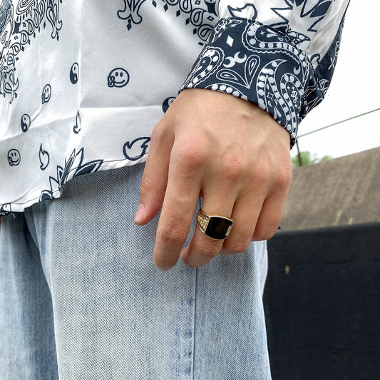 Jewelry hip-hop personality metal drop oil men's ring trend simple diamond index finger ring ring