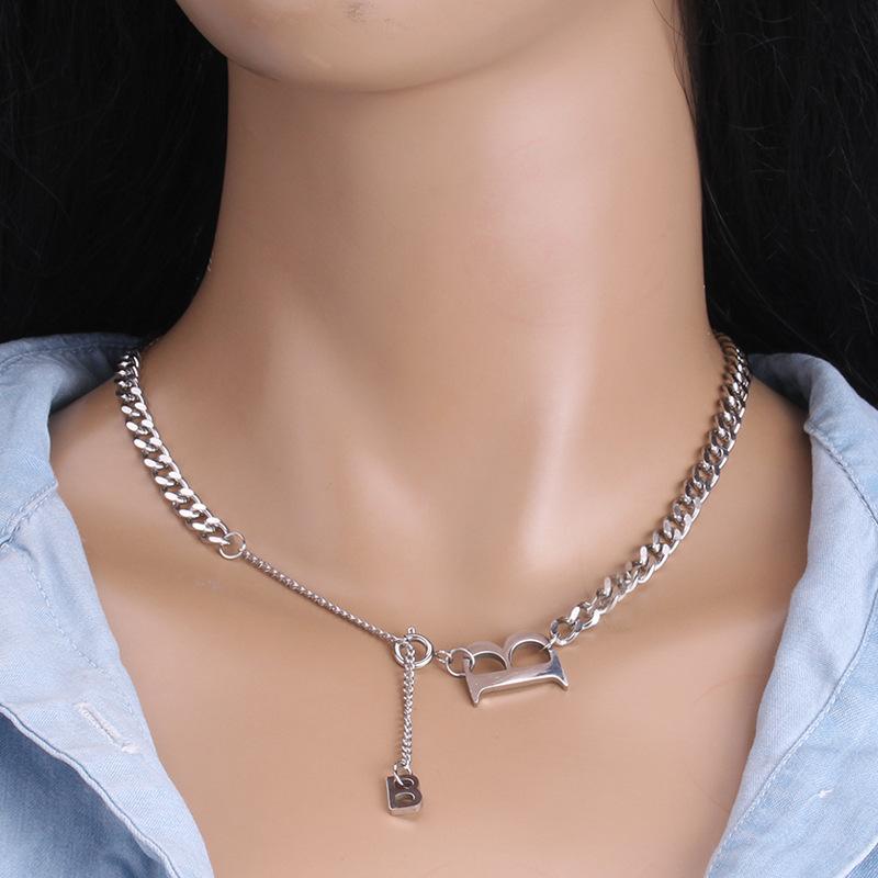 Indifferent and trendy titanium steel letter B accessories necklace female personality wild ins hip-hop clavicle chain
