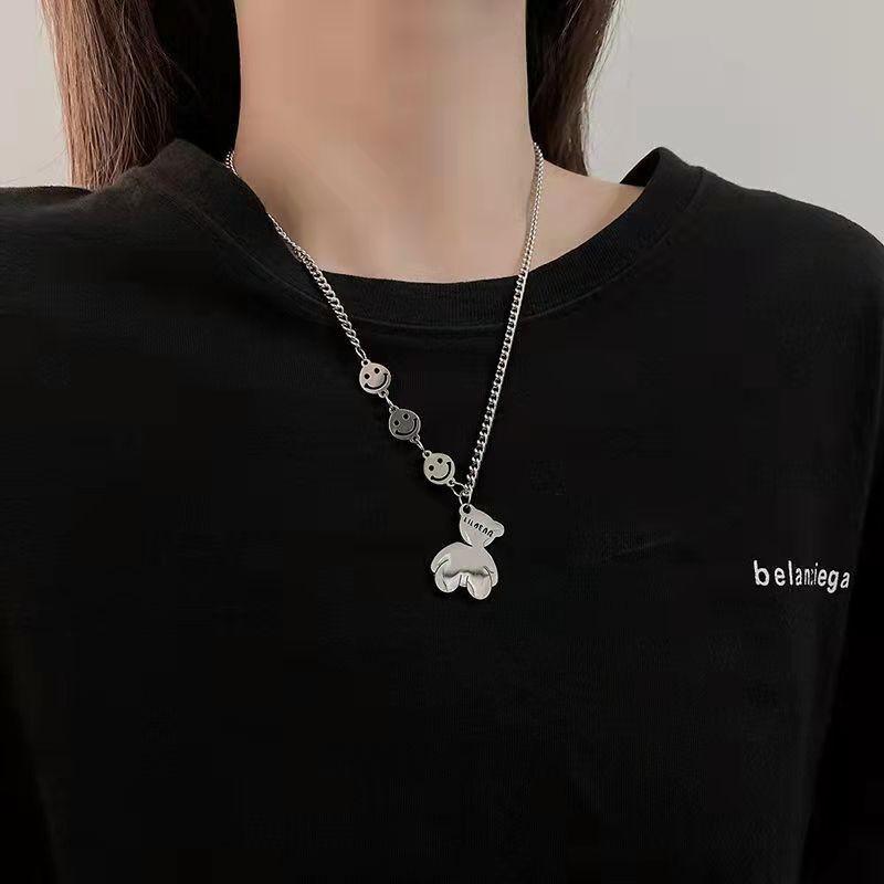 Little bear letter pendant necklace female ins hip-hop stitching smiley sweater necklace niche necklace female accessories