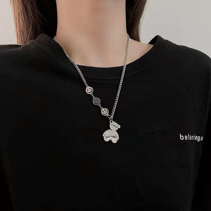 Little bear letter pendant necklace female ins hip-hop stitching smiley sweater necklace niche necklace female accessories