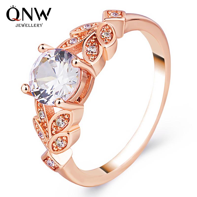 Temperament Diamond Feather Ring Leaf Zircon Ring Ladies Bridal Jewelry