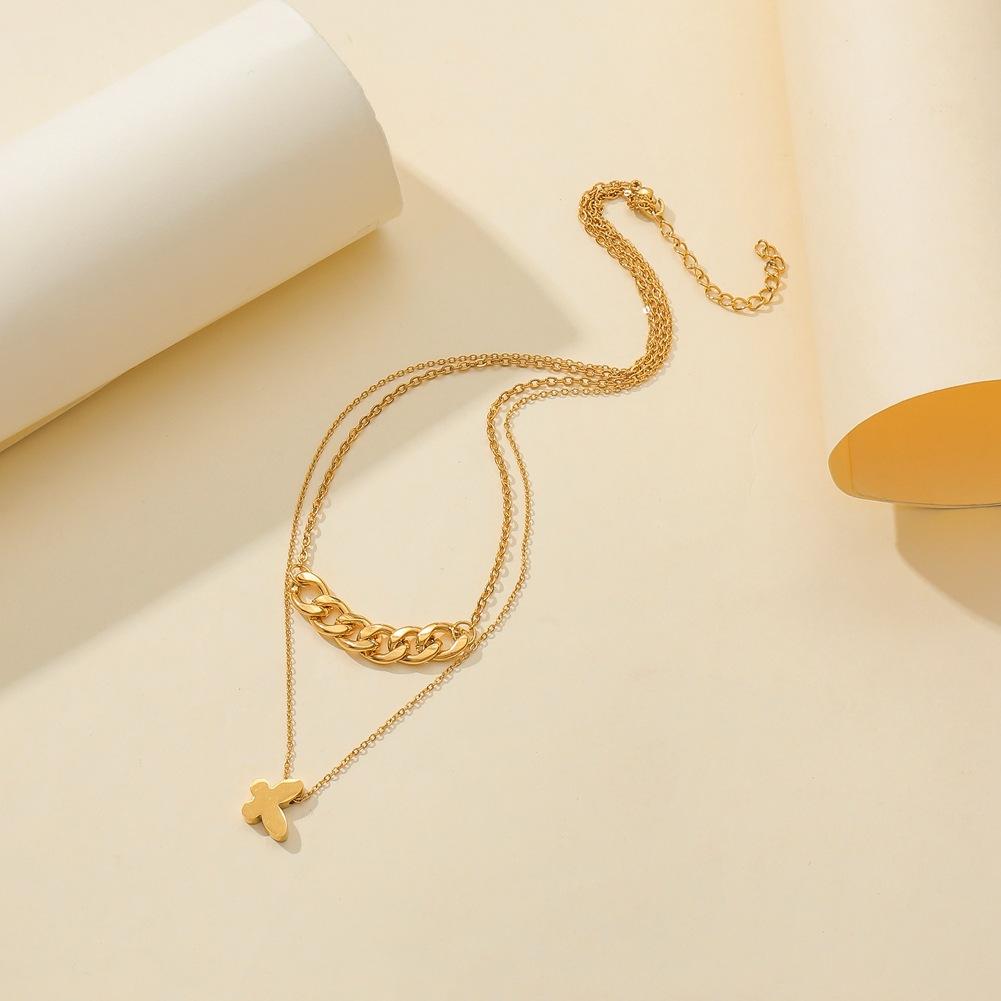 Ins niche simple titanium steel real gold butterfly pendant fashion chain collarbone necklace double layer necklace
